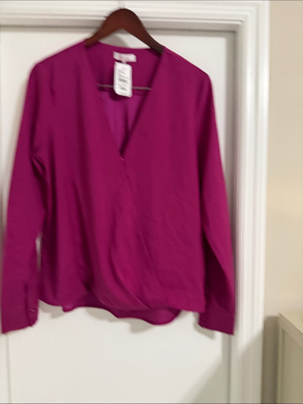 🍁🌾 Parker Women’s V-Neck Long Sleeve Blouse - Fuchsia Pink